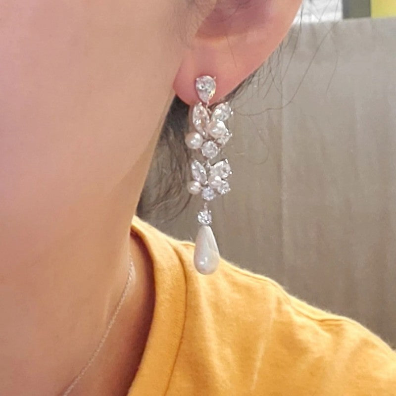 Huitan Aesthetic Bridal Imitation Pearl Dangle Earrings Luxury Trendy Engagement Wedding Ear Accessories for Women Newly Jewelry