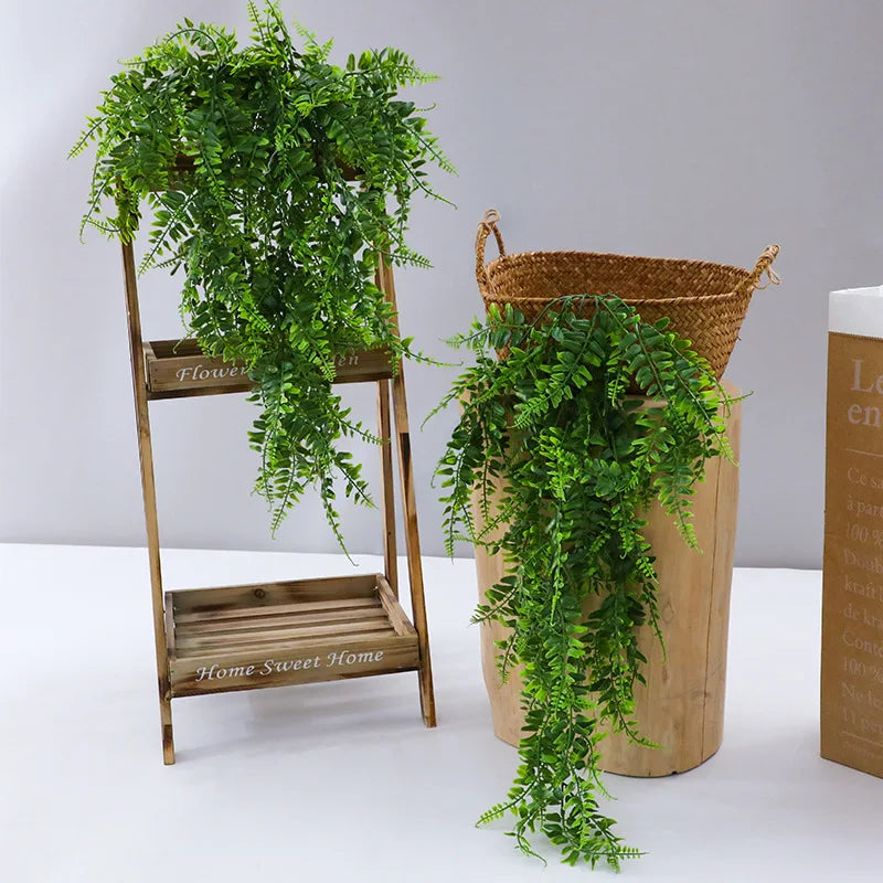 Artificial Plant Vine, Hanging Plastic Leaf Grass Garland Home Decoration Outdoor, Wedding Party Decorations Fake Rattan