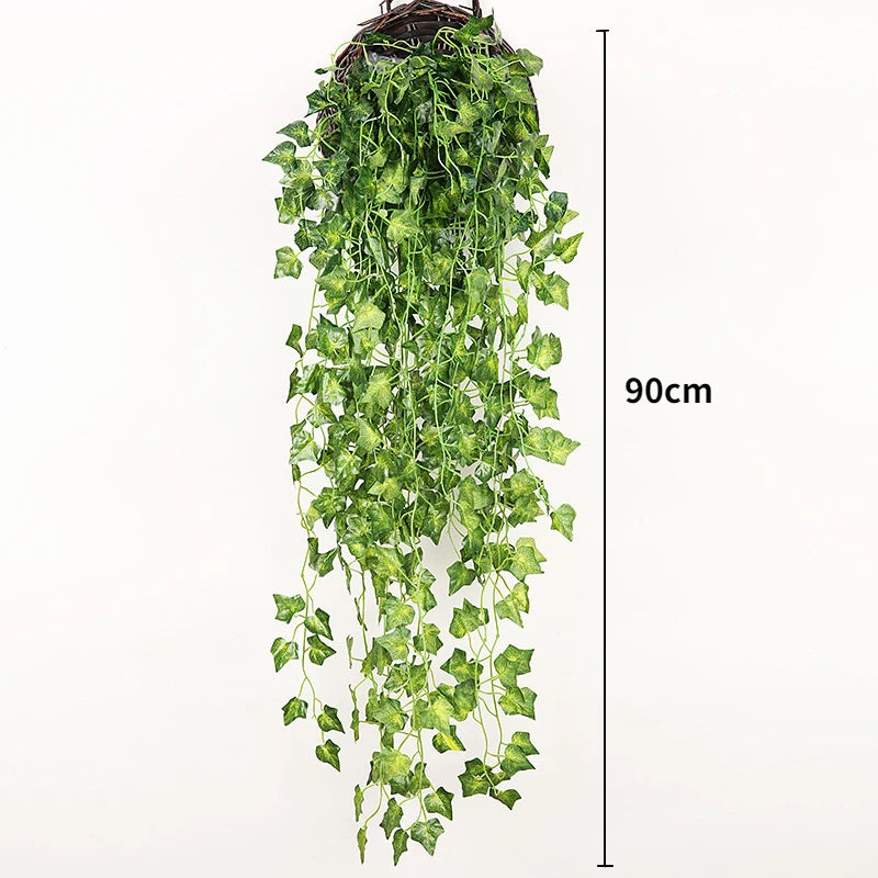 Artificial Plant Vine, Hanging Plastic Leaf Grass Garland Home Decoration Outdoor, Wedding Party Decorations Fake Rattan