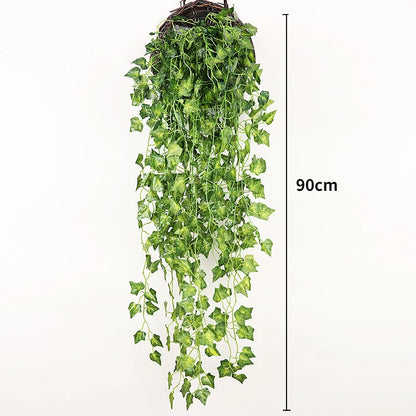 Artificial Plant Vine, Hanging Plastic Leaf Grass Garland Home Decoration Outdoor, Wedding Party Decorations Fake Rattan