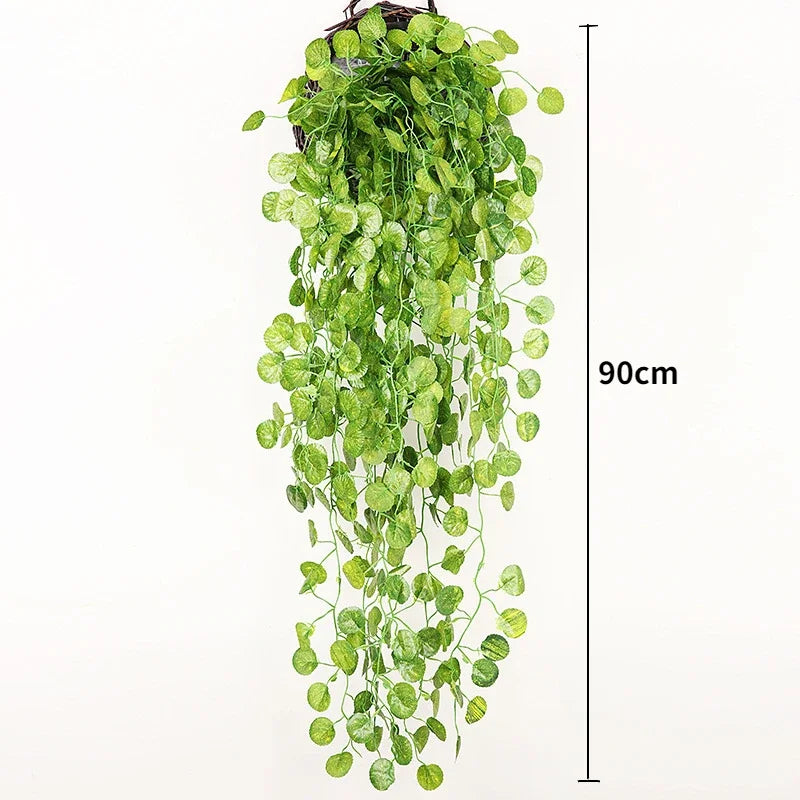 Artificial Plant Vine, Hanging Plastic Leaf Grass Garland Home Decoration Outdoor, Wedding Party Decorations Fake Rattan