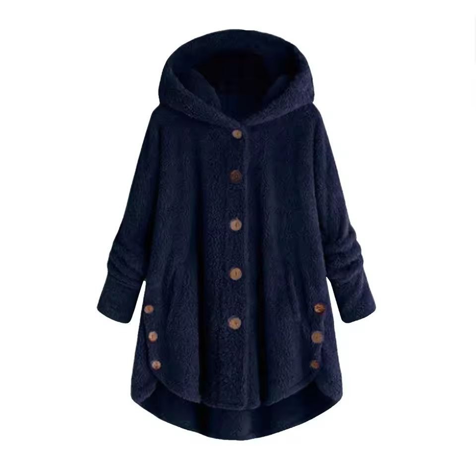 CosyHood Wool Blend Hooded Womens Coat Warm Autumn Winter Solid Colour Plush Jacket 3