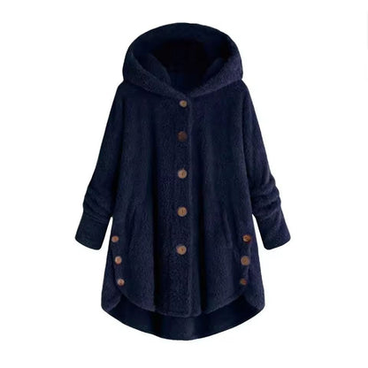 CosyHood Wool Blend Hooded Womens Coat Warm Autumn Winter Solid Colour Plush Jacket 3