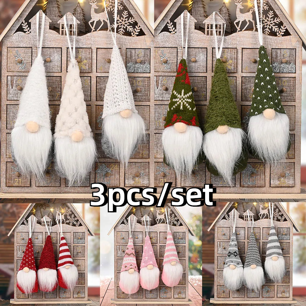 Christmas Gnomes Plush Santa Doll Knitted Fabric Xmas Tree Hanging Ornaments Gonk Dwarf Elf Decorat