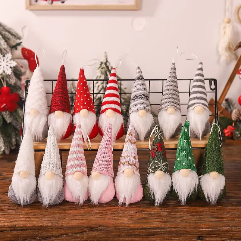 Christmas Gnomes Plush Santa Doll, Knitted Fabric Xmas Tree Hanging Ornaments, Gonk Dwarf Elf Decoration Gifts