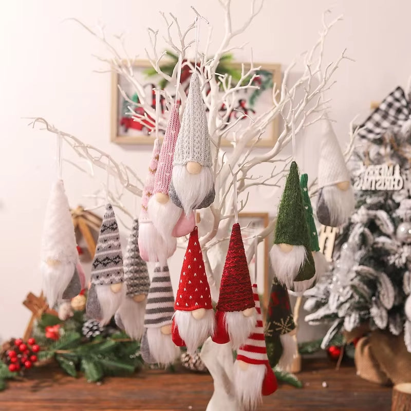 Christmas Gnomes Plush Santa Doll Knitted Fabric Xmas Tree Hanging Ornaments Gonk Dwarf Elf Decorat