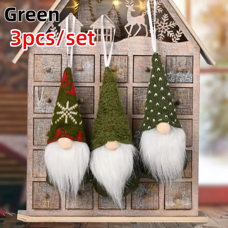 Christmas Gnomes Plush Santa Doll Knitted Fabric Xmas Tree Hanging Ornaments Gonk Dwarf Elf Decorat