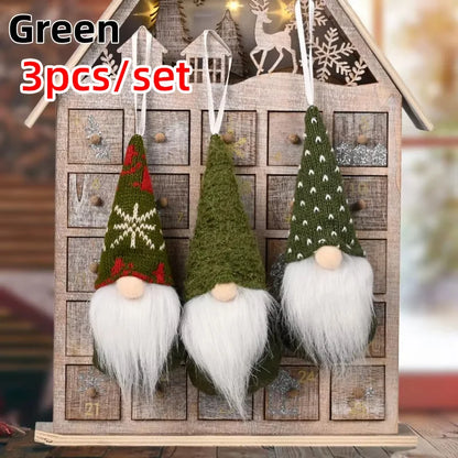 Christmas Gnomes Plush Santa Doll Knitted Fabric Xmas Tree Hanging Ornaments Gonk Dwarf Elf Decorat