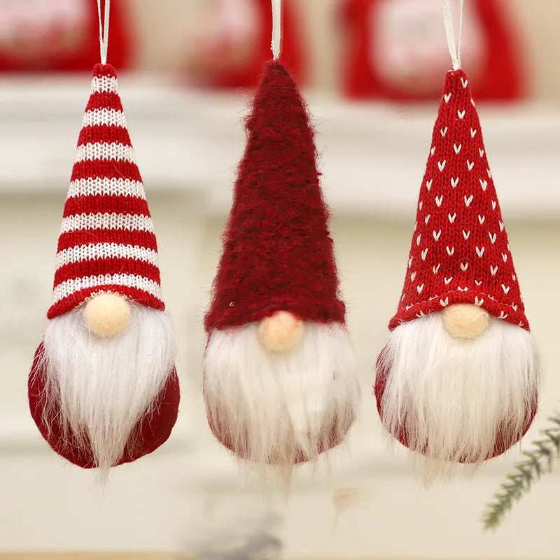 Christmas Gnomes Plush Santa Doll Knitted Fabric Xmas Tree Hanging Ornaments Gonk Dwarf Elf Decorat