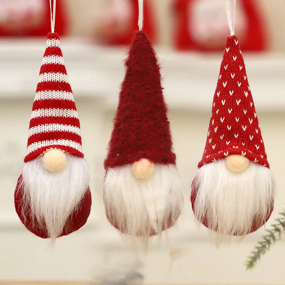 Christmas Gnomes Plush Santa Doll Knitted Fabric Xmas Tree Hanging Ornaments Gonk Dwarf Elf Decorat