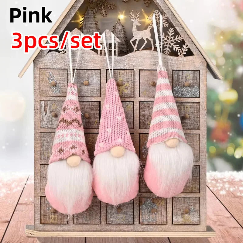 Christmas Gnomes Plush Santa Doll Knitted Fabric Xmas Tree Hanging Ornaments Gonk Dwarf Elf Decorat