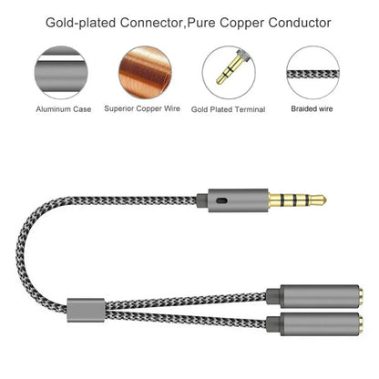Headset Adaptor, Headphone Mic and Speaker Splitter Cable, Audio Male to Female for Earphone Extension Mobile Audio