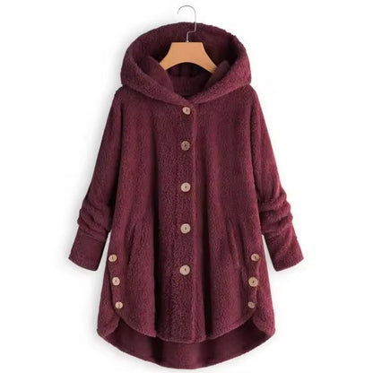 CosyHood Wool Blend Hooded Womens Coat Warm Autumn Winter Solid Colour Plush Jacket 9