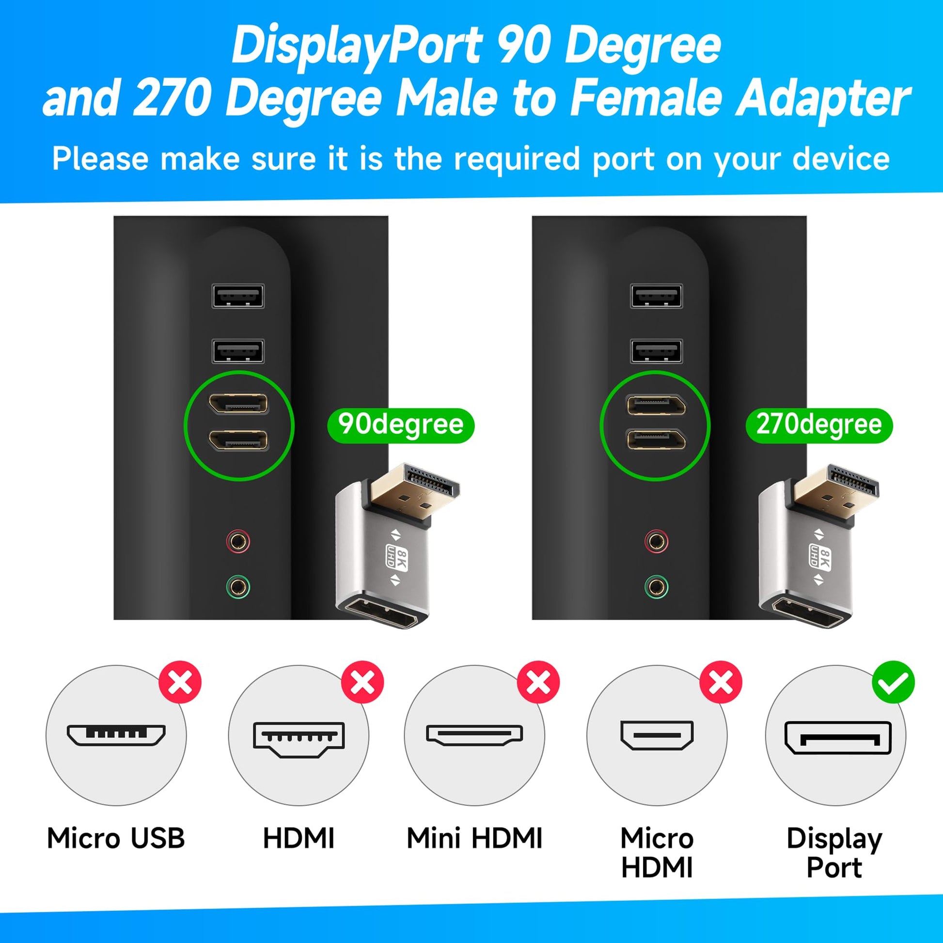 Gold Plated Vertical Bend Adaptor Monitor DP Interface Extension Computer Graphics Card Aluminium A 4