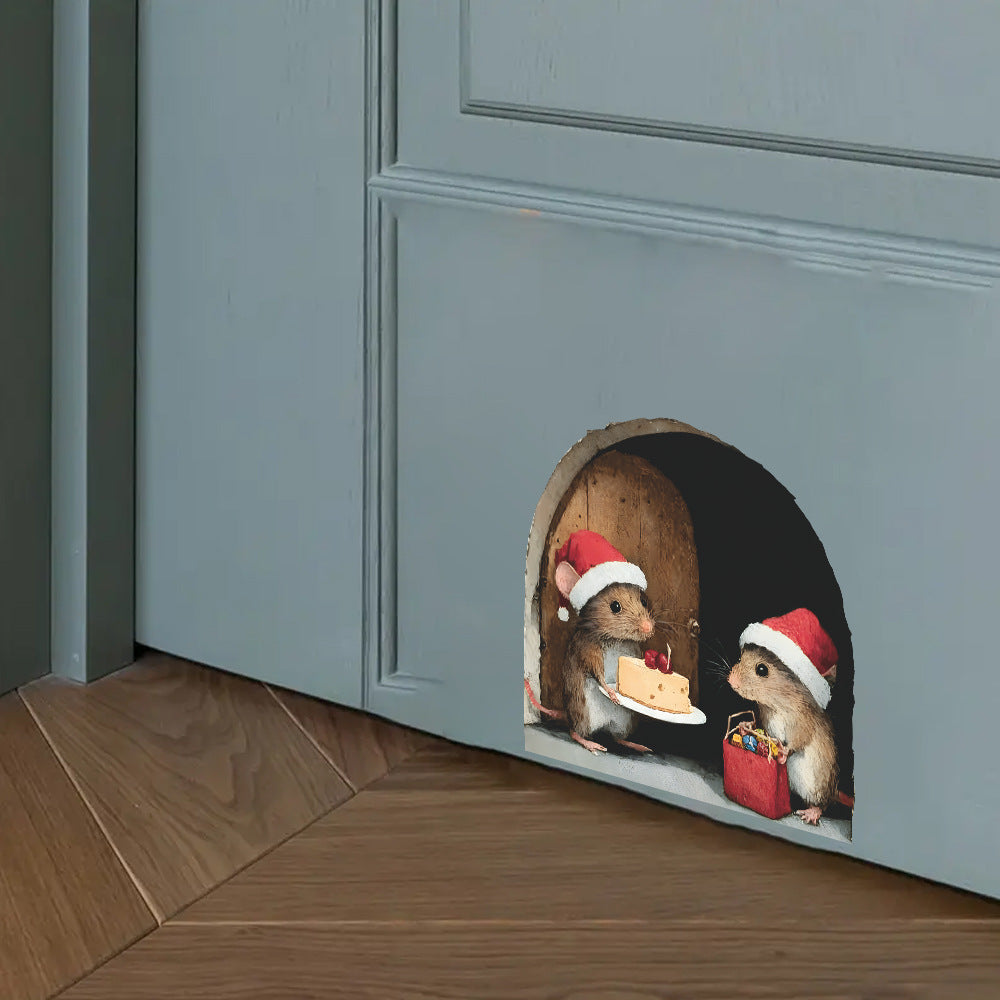 Cute Christmas Small Mouse Wall Stickers, Xmas Decoration For Home, Merry Christmas Noel Navidad Decor Happy New Year