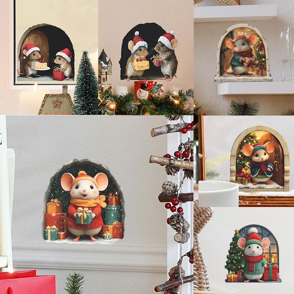 Cute Christmas Small Mouse Wall Stickers Xmas Decoration For Home Merry Christmas Noel Navidad Deco 1