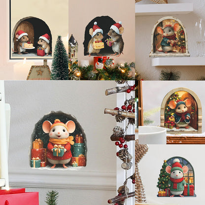Cute Christmas Small Mouse Wall Stickers Xmas Decoration For Home Merry Christmas Noel Navidad Deco 1