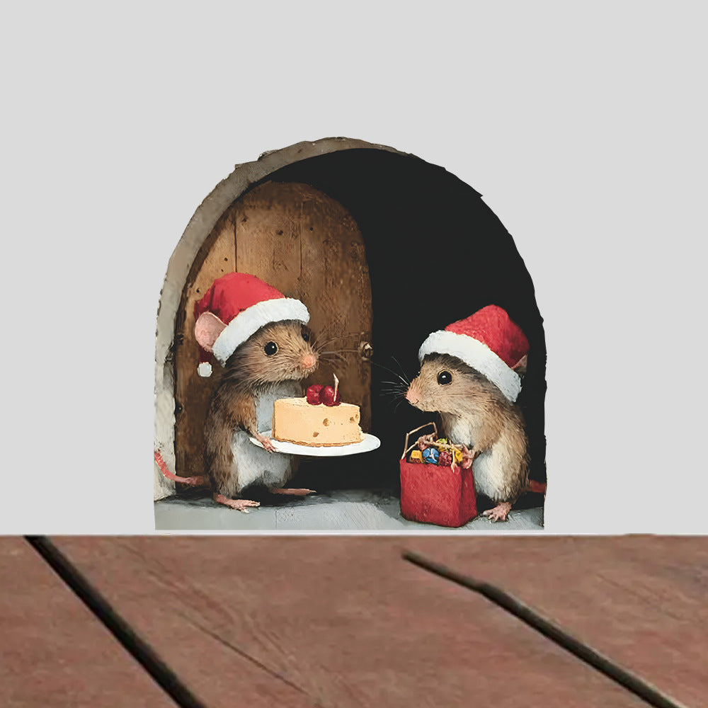 Cute Christmas Small Mouse Wall Stickers Xmas Decoration For Home Merry Christmas Noel Navidad Deco 2