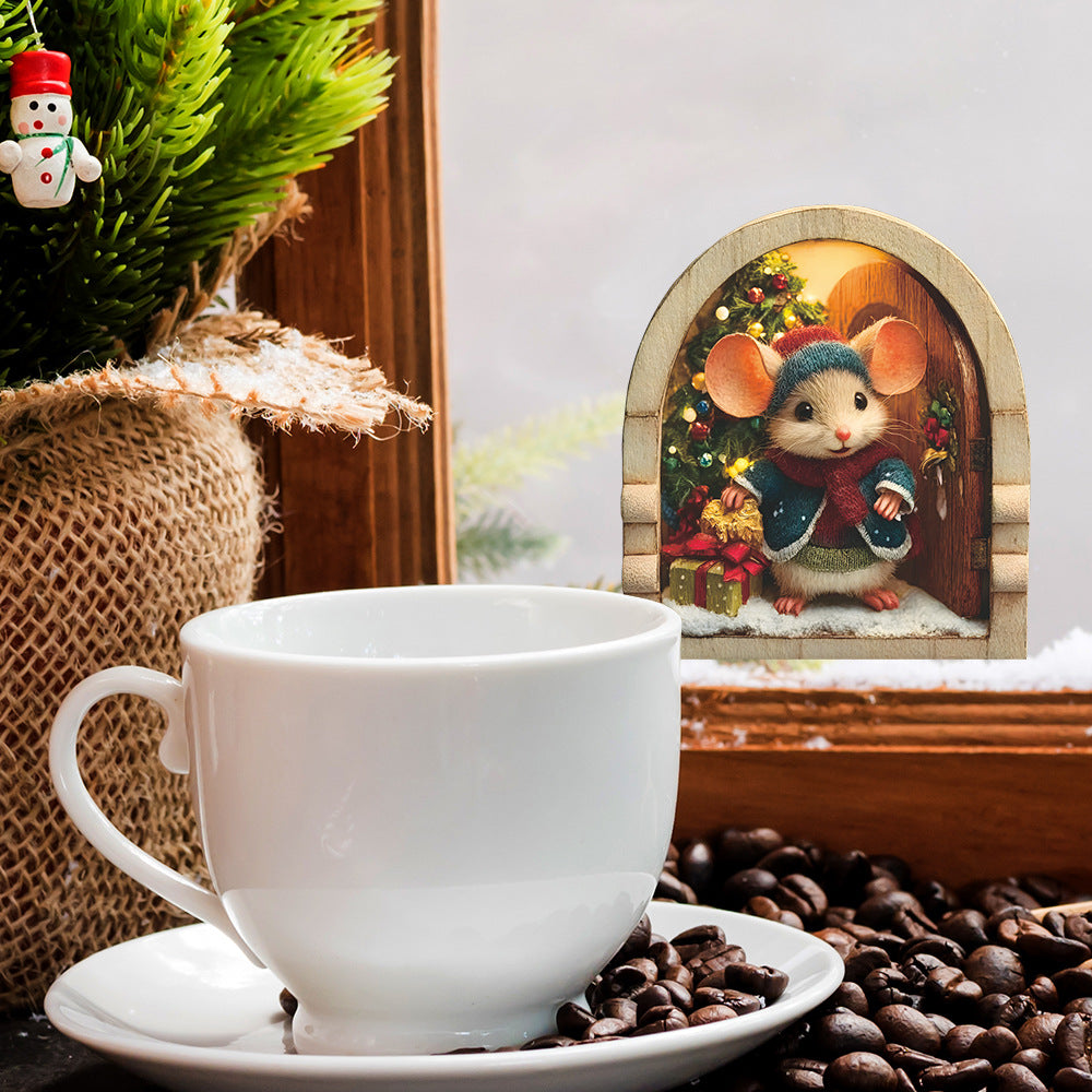 Cute Christmas Small Mouse Wall Stickers Xmas Decoration For Home Merry Christmas Noel Navidad Deco 6