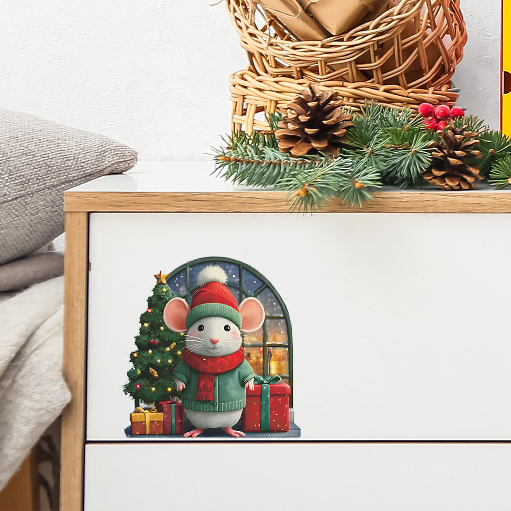 Cute Christmas Small Mouse Wall Stickers Xmas Decoration For Home Merry Christmas Noel Navidad Deco 7