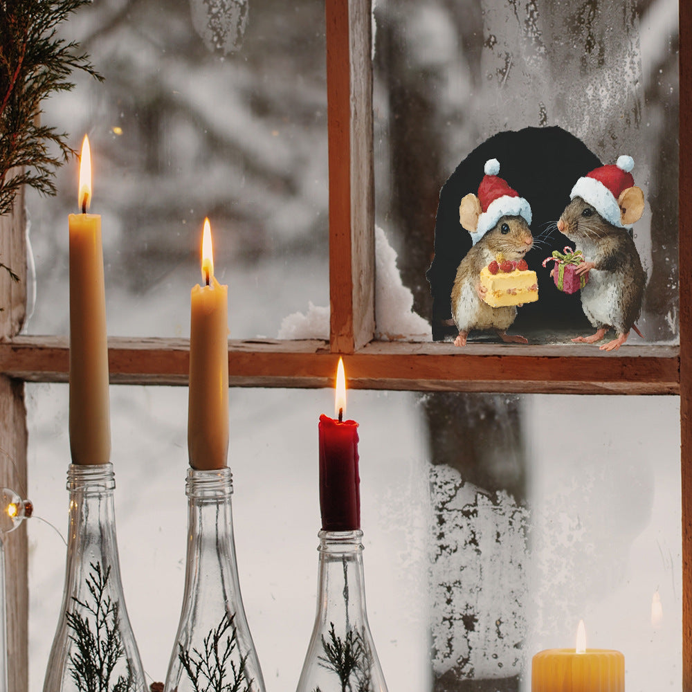 Cute Christmas Small Mouse Wall Stickers Xmas Decoration For Home Merry Christmas Noel Navidad Deco 3
