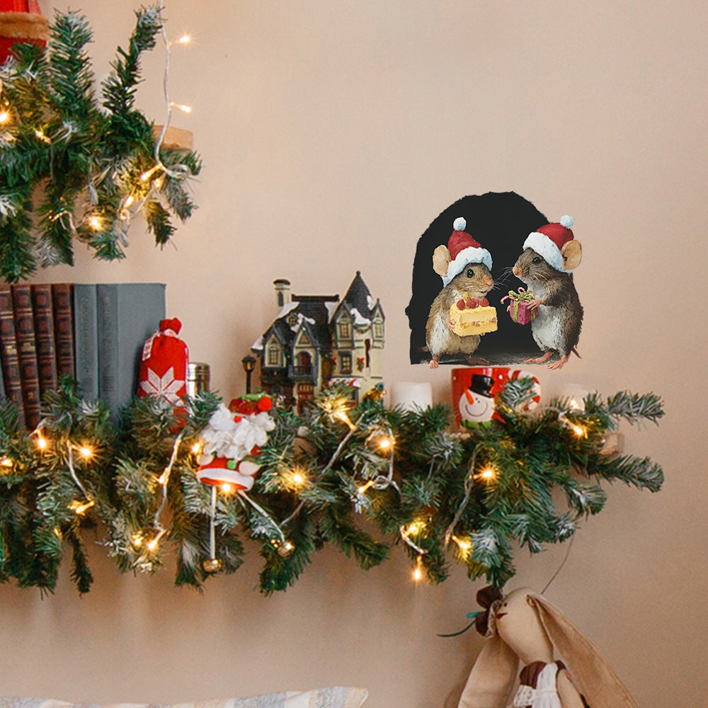 Cute Christmas Small Mouse Wall Stickers Xmas Decoration For Home Merry Christmas Noel Navidad Deco 8
