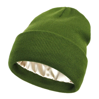 Winter Silk Lining Beanie Unisex Anti Static Hat Slouchy Warm Cuffed Skullies Satin Lined Hair Cove