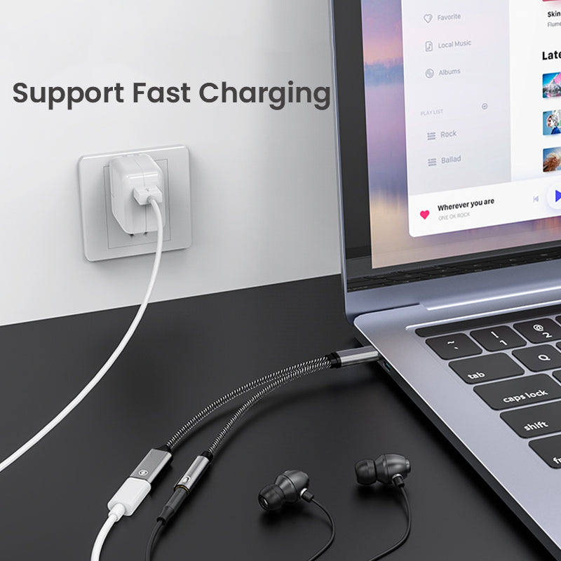 USB Type C To Headphone Audio Aux Adaptor PD Charging Cable For Samsung Huawei IPhone 2