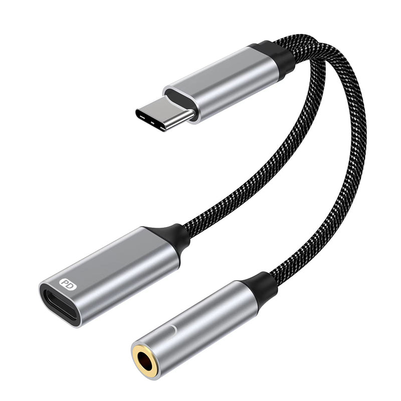 USB Type C to Headphone Audio Aux Adaptor, PD Charging Cable for Samsung Huawei iPhone