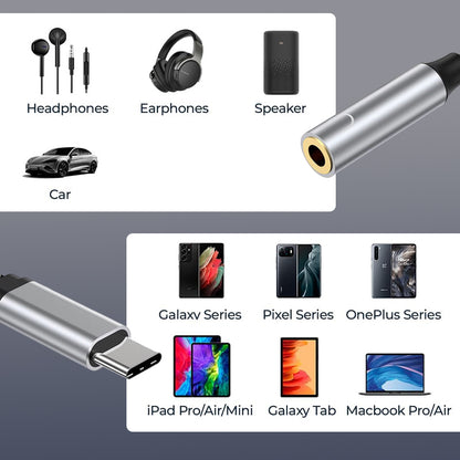 USB Type C To Headphone Audio Aux Adaptor PD Charging Cable For Samsung Huawei IPhone 5