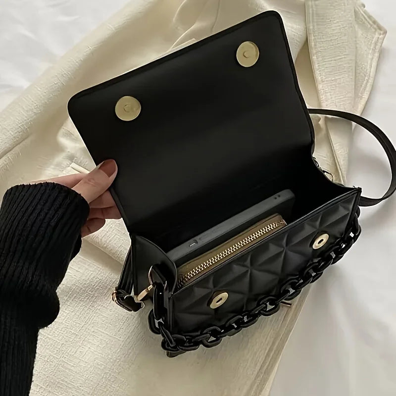 Small Casual Quilted Crossbody Bag with Magnetic Closure, Adjustable Strap, Daily Use Handbag for Women