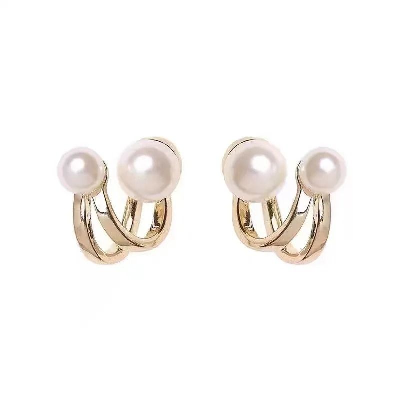 Irregular Pearl Double Hoop Stud Earrings 4