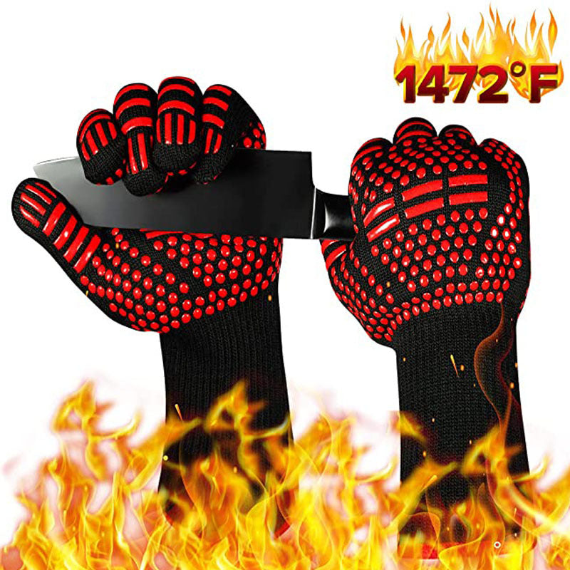 Fireproof BBQ Microwave Oven Gloves, Barbecue Mitts, High Temperature Resistance Insulation Glove for Baking