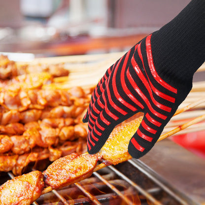 Fireproof BBQ Microwave Oven Gloves, Barbecue Mitts, High Temperature Resistance Insulation Glove for Baking