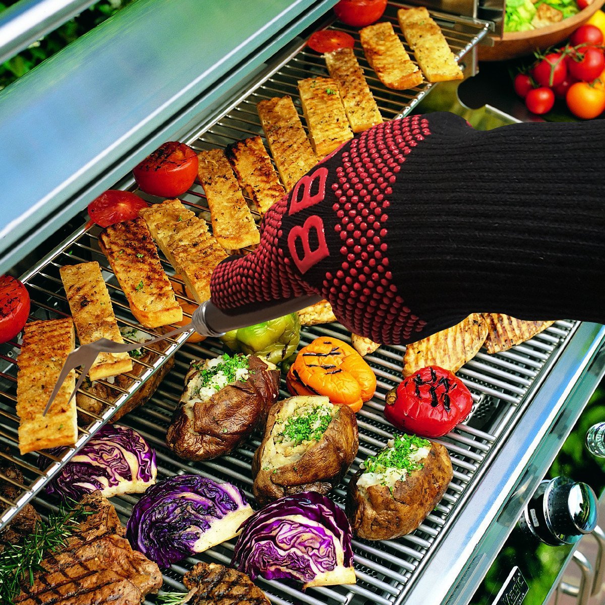 Fireproof BBQ Microwave Oven Gloves, Barbecue Mitts, High Temperature Resistance Insulation Glove for Baking