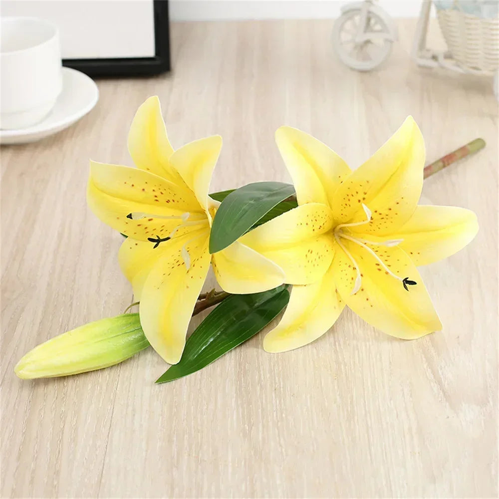 Artificial Lily Flower Wedding Bouquet Two Flowers One Bud Branch For Home And Garden Decor 6