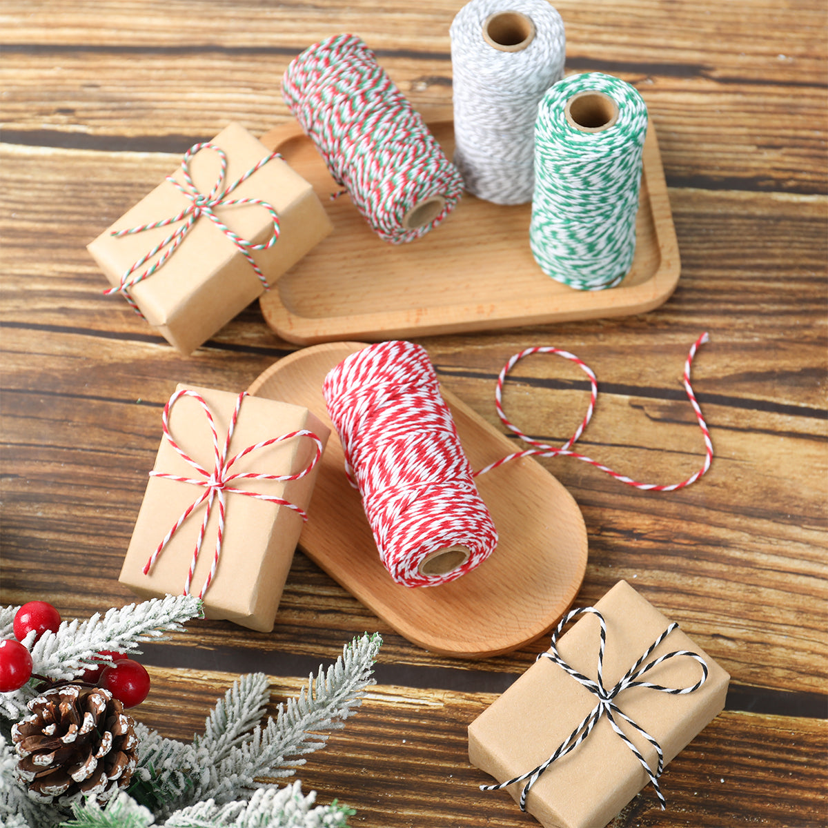 Christmas Bakers Twine String for Gift Box Packaging, Merry Christmas Decoration for Home, New Year Navidad Natal Noel
