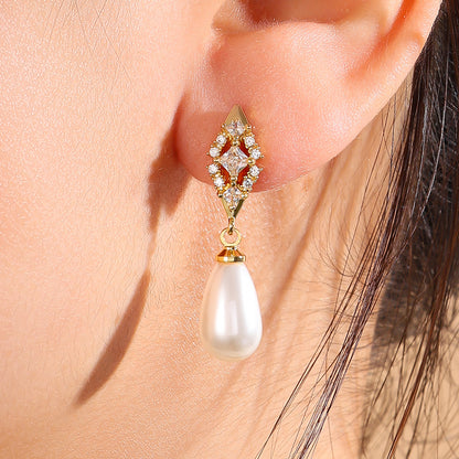 Pearls Bridal Earrings Fashion Geometric Zircon Teardrop Jewelry Silver Gold Color Accessories For  2