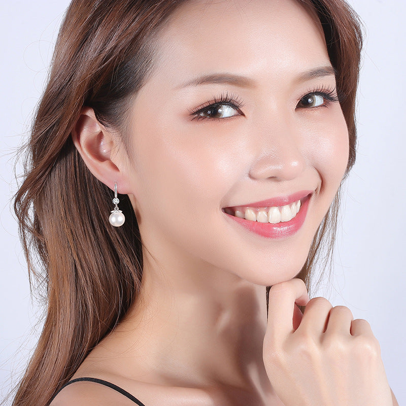 Luxury Crystal Zircon Pearl Earrings in Fine Sterling Silver for Women Engagement Wedding Jewelry Gift