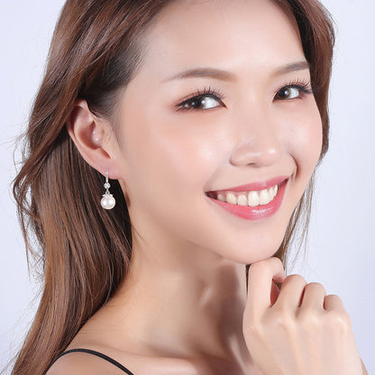 Luxury Crystal Zircon Pearl Earrings in Fine Sterling Silver for Women Engagement Wedding Jewelry Gift