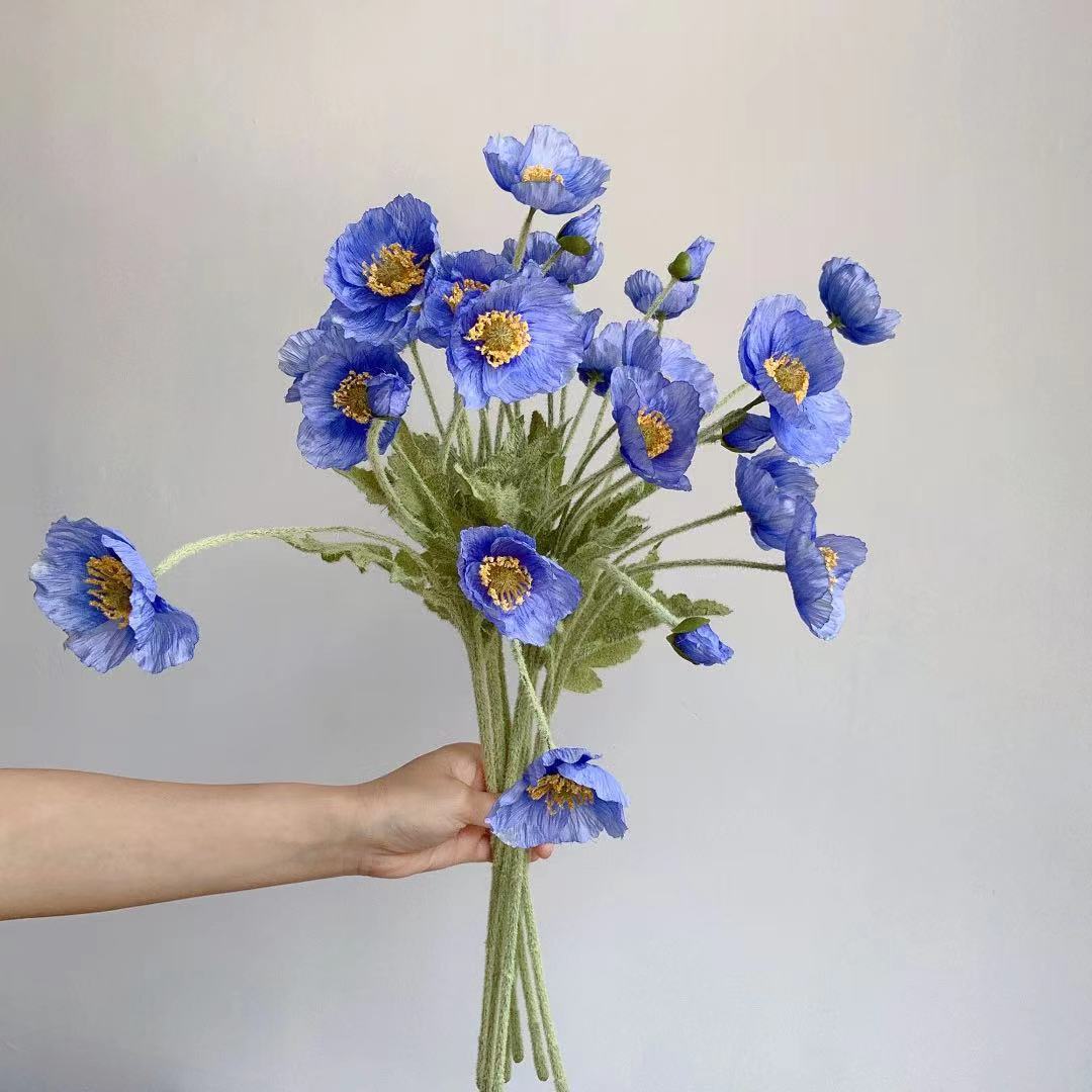Artificial Flowers, Fake Poppy Silk Flowers, Long Stem Wedding Bouquet Decor, Housewarming Garden Table Decor
