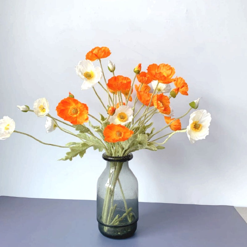 Artificial Flowers, Fake Poppy Silk Flowers, Long Stem Wedding Bouquet Decor, Housewarming Garden Table Decor