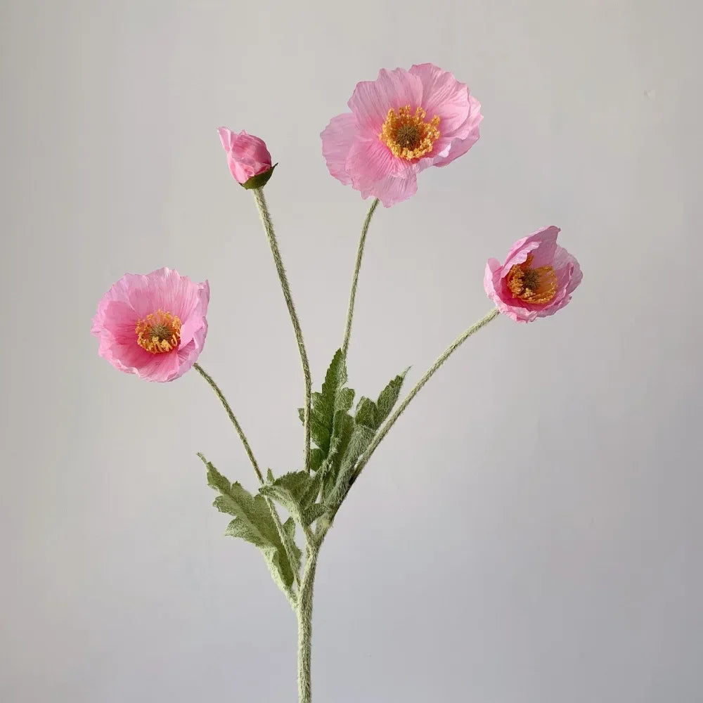 Artificial Flowers, Fake Poppy Silk Flowers, Long Stem Wedding Bouquet Decor, Housewarming Garden Table Decor