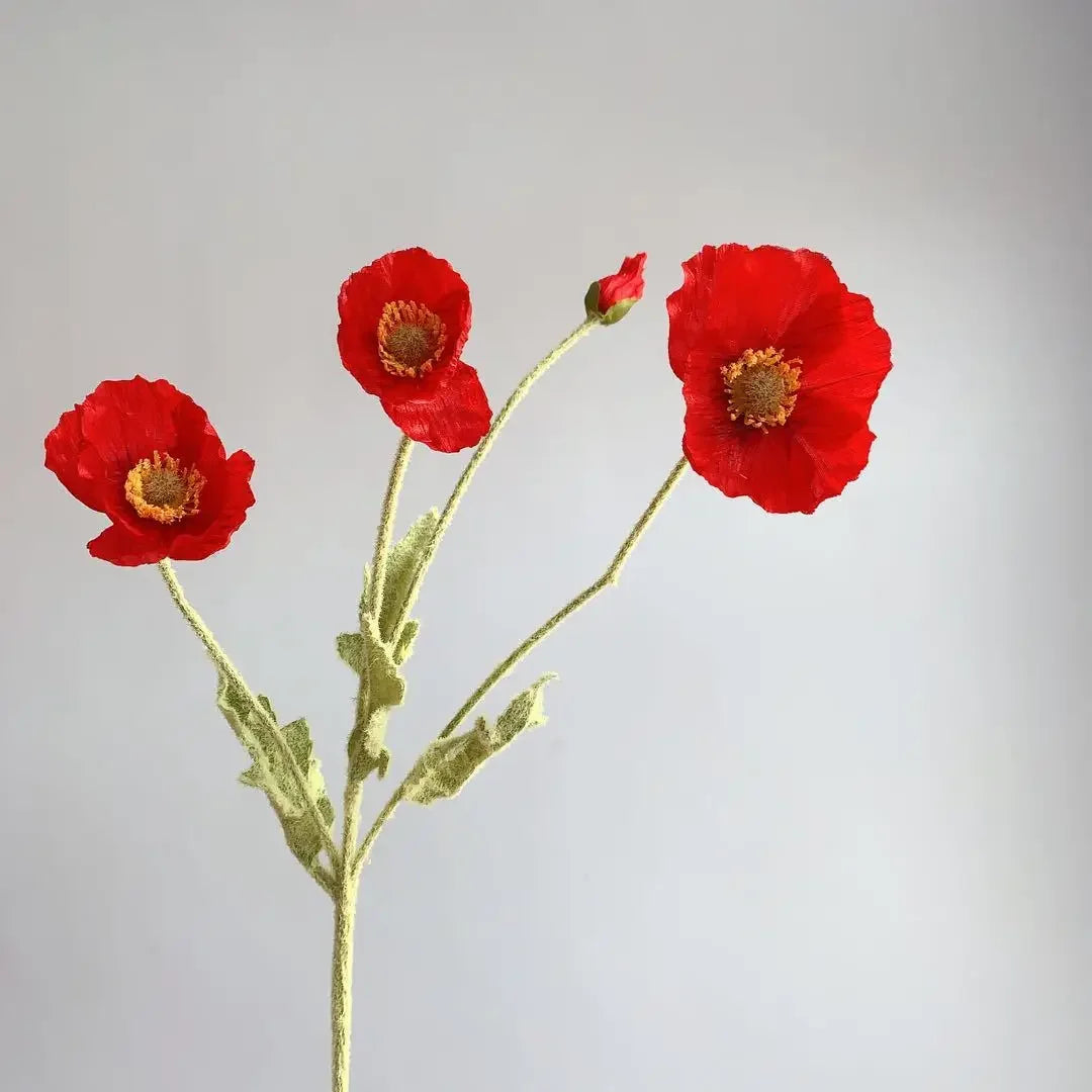 Artificial Flowers, Fake Poppy Silk Flowers, Long Stem Wedding Bouquet Decor, Housewarming Garden Table Decor