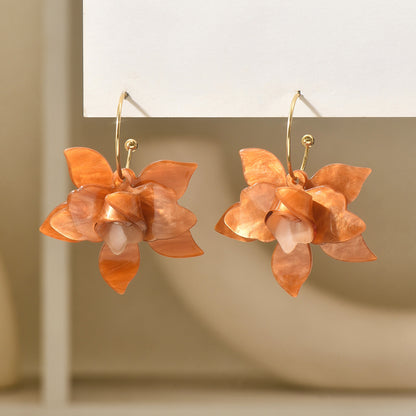 Personalized Big Metal Acrylic Petal Earrings, European American Style Fashion Stud Earrings for Ladies Girls
