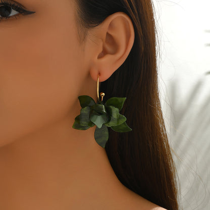Personalized Big Metal Acrylic Petal Earrings, European American Style Fashion Stud Earrings for Ladies Girls