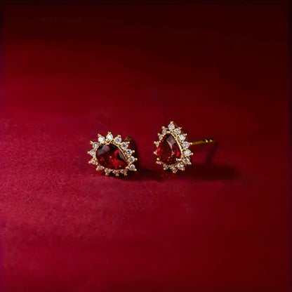 Elegant Gold Color Earrings Female Delicate Fashion Jewelry, Huitan Charming Red Stud Wedding Accessories Gift