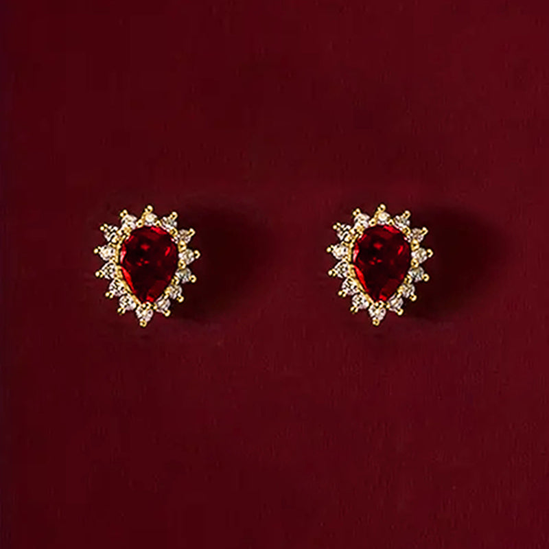 Elegant Gold Color Earrings Female Delicate Fashion Jewelry, Huitan Charming Red Stud Wedding Accessories Gift