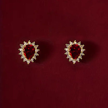 Elegant Gold Color Earrings Female Delicate Fashion Jewelry, Huitan Charming Red Stud Wedding Accessories Gift