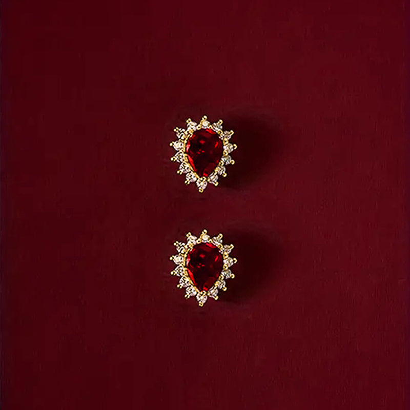 Elegant Gold Color Earrings Female Delicate Fashion Jewelry, Huitan Charming Red Stud Wedding Accessories Gift